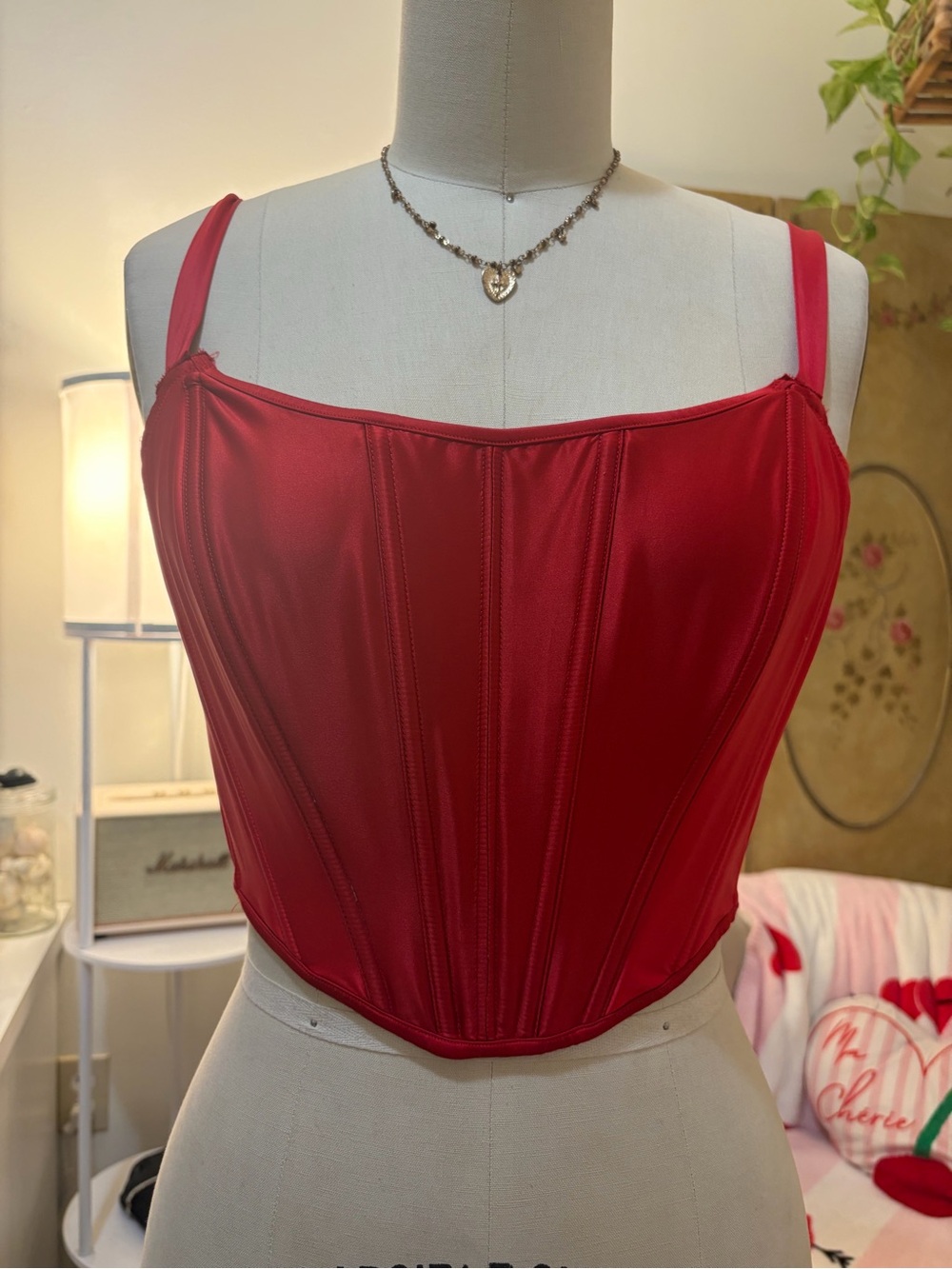 Victoria's Secret Red Satin Corset Tank Top
